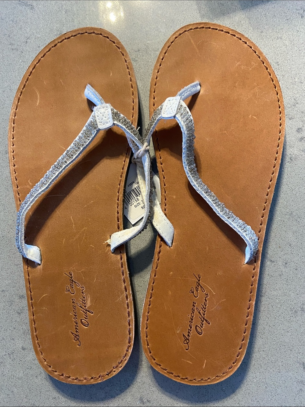 American Eagle Outfitters Brown Footbed Sandals with Silver Glitter Straps